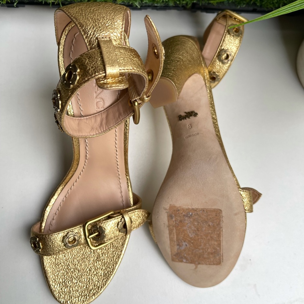 COACH Gold Ankle strap sandals  Sz 8 brand new party shoes elegant heels - Picture 8 of 16